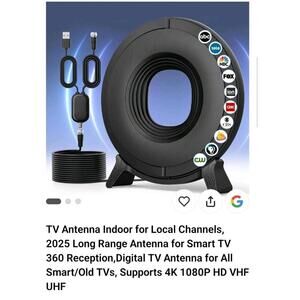 2025 TV Antenna Indoor for Local Channels, Antenna for Smart TV 360° Reception,D